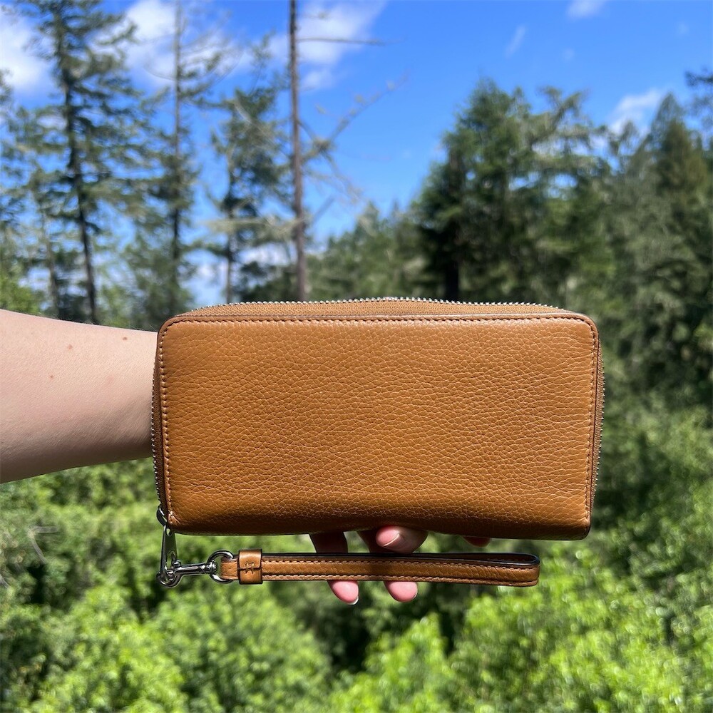 COACH Long Zip-Around Brown Pebble Leather Wallet with Silver Hardware AUTHENTIC - Picture 2 of 12